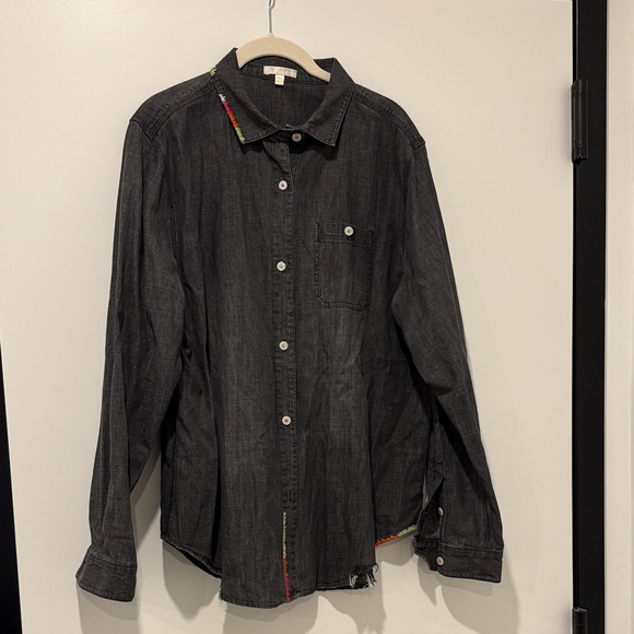 Lisa Todd Tops - Lisa Todd Charcoal Button Down Shirt with Colorful Trim